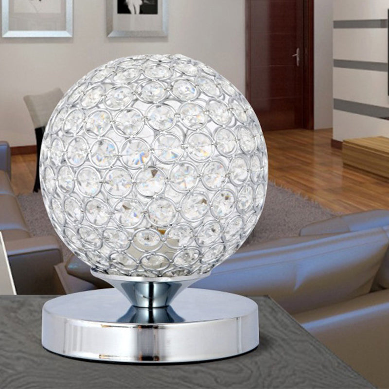 Globe Bedroom Desk Light Crystal-Encrusted 1 Head Simple Nightstand Lamp in Chrome Finish Chrome Clearhalo 'Lamps' 'Table Lamps' Lighting' 1031147