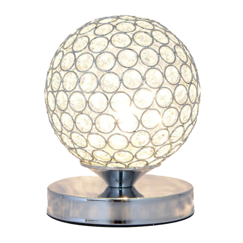 Globe Bedroom Desk Light Crystal-Encrusted 1 Head Simple Nightstand Lamp in Chrome Finish Clearhalo 'Lamps' 'Table Lamps' Lighting' 1031149