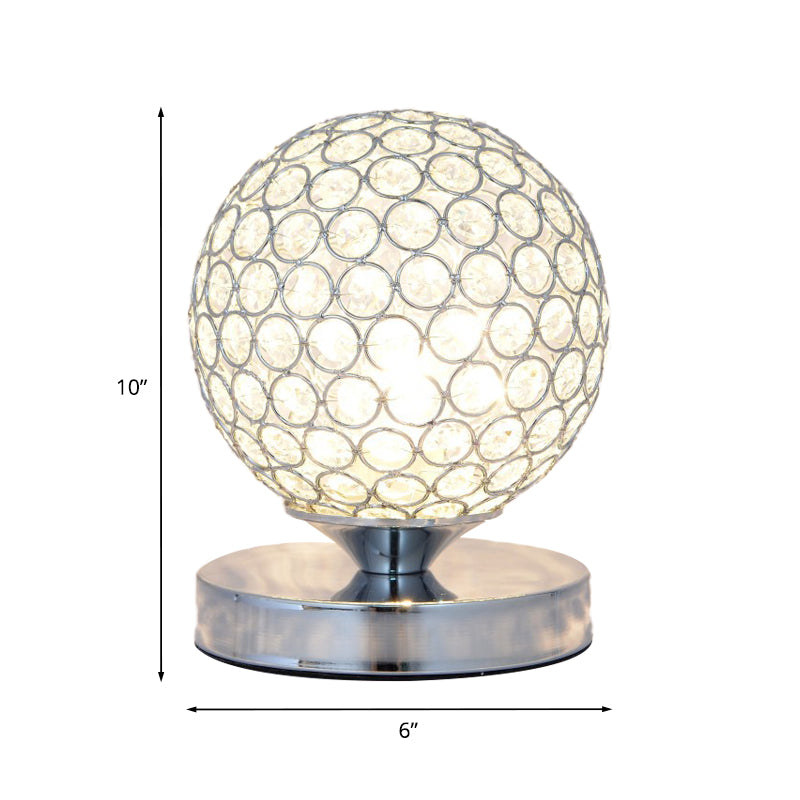 Globe Bedroom Desk Light Crystal-Encrusted 1 Head Simple Nightstand Lamp in Chrome Finish Clearhalo 'Lamps' 'Table Lamps' Lighting' 1031150
