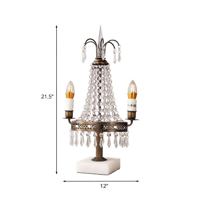 Bronze 2 Heads Nightstand Light Vintage Style Crystal Swag Candelabra Table Lamp for Restaurant Clearhalo 'Lamps' 'Table Lamps' Lighting' 1031174
