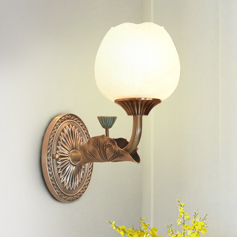 Oiled Bronze Blossom Sconce Lighting Classic Milky Glass Single Head Living  Room Wall Lamp - Clearhalo