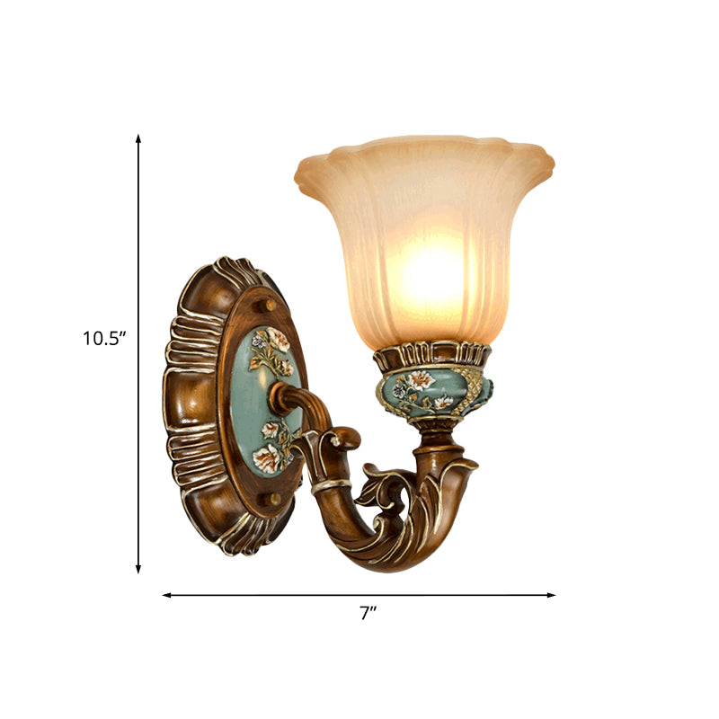 Fluted Glass Floral Wall Light Fixture Vintage 1/2-Head Bedside Wall Mount Lighting in Brown Clearhalo 'Wall Lamps & Sconces' 'Wall Lights' Lighting' 1031539