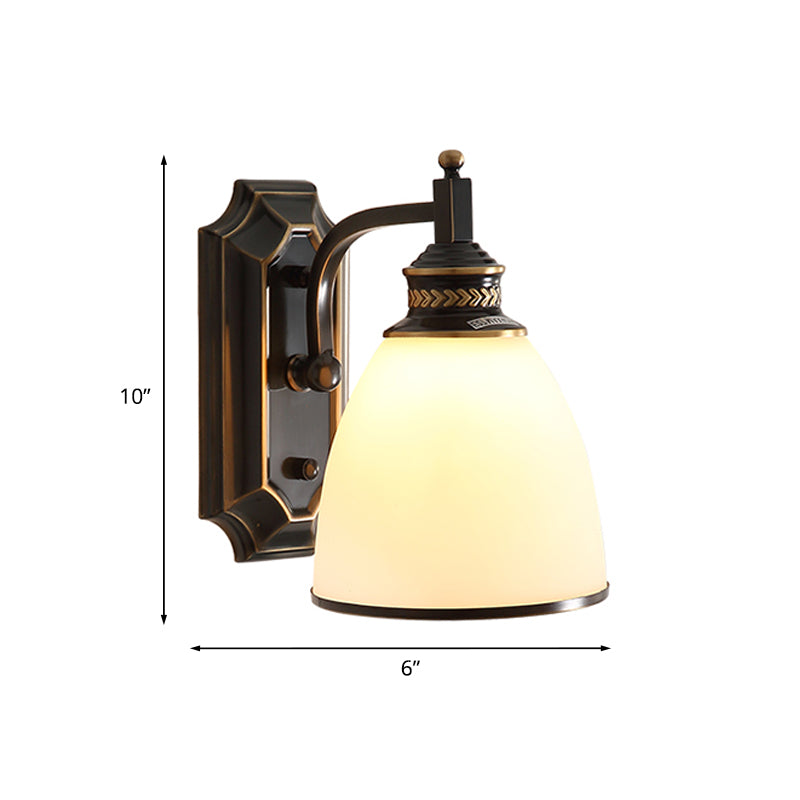 Bell-Shaped Opal Glass Sconce Lamp Traditional 1-Bulb Living Room Wall Lighting Idea in Black and Gold Clearhalo 'Wall Lamps & Sconces' 'Wall Lights' Lighting' 1031548