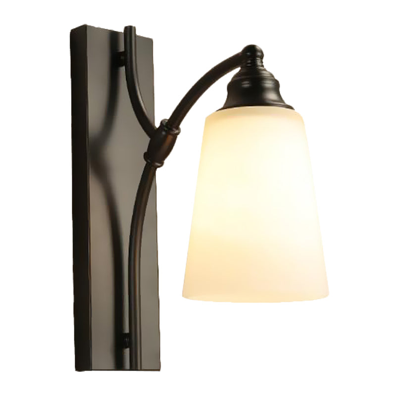 Classic Conical Wall Mount Light Single Head Frosted Glass Sconce Lighting Fixture in Black Clearhalo 'Wall Lamps & Sconces' 'Wall Lights' Lighting' 1031551