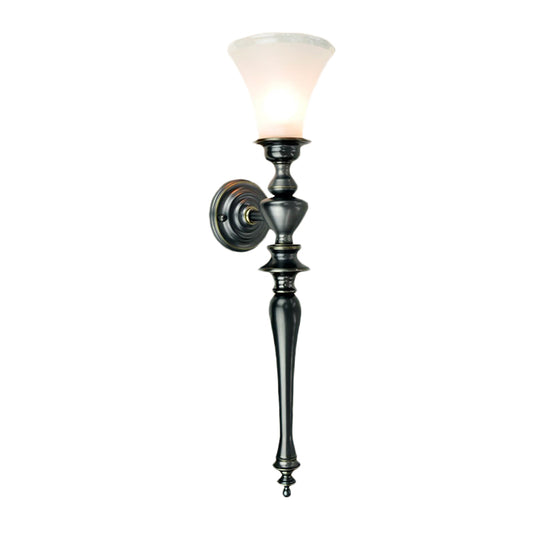 1 Bulb Sconce Light Fixture with Tapered Milky Glass Vintage Wall Mount Lamp in Black Clearhalo 'Wall Lamps & Sconces' 'Wall Lights' Lighting' 1031555