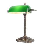 Bronze Rectangle Nightstand Light Traditional Green Glass 1 Bulb Bedroom Reading Book Lamp with Pull Chain Clearhalo 'Lamps' 'Table Lamps' Lighting' 1031678