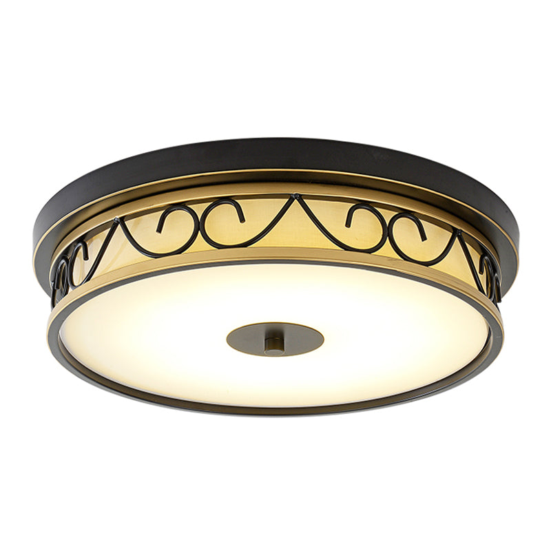 LED Drum Flush Mount Lamp Traditional Black Frosted Glass Ceiling Mounted Light for Living Room Clearhalo 'Ceiling Lights' 'Close To Ceiling Lights' 'Close to ceiling' 'Flush mount' Lighting' 1031690