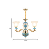 3/6-Head Opaline Glass Ceiling Chandelier Vintage Blue Floral Shape Dining Room Pendant Light Fixture with Curving Arm Clearhalo 'Ceiling Lights' 'Chandeliers' Lighting' options 1031713