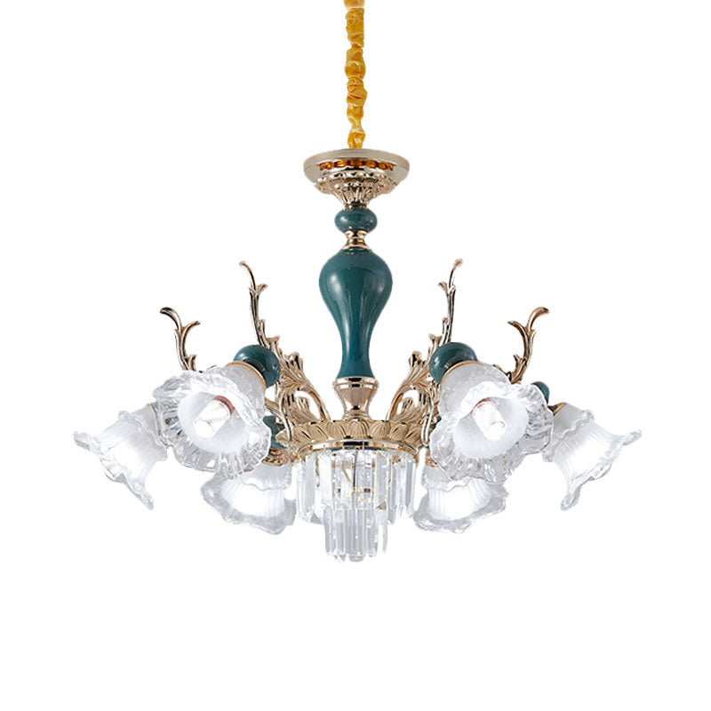 Bloom Opal-White Glass Down Hanging Chandelier Classic 6 Heads Living Room Pendant Ceiling Light in Green Clearhalo 'Ceiling Lights' 'Chandeliers' Lighting' options 1031725