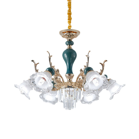 Bloom Opal-White Glass Down Hanging Chandelier Classic 6 Heads Living Room Pendant Ceiling Light in Green Clearhalo 'Ceiling Lights' 'Chandeliers' Lighting' options 1031725