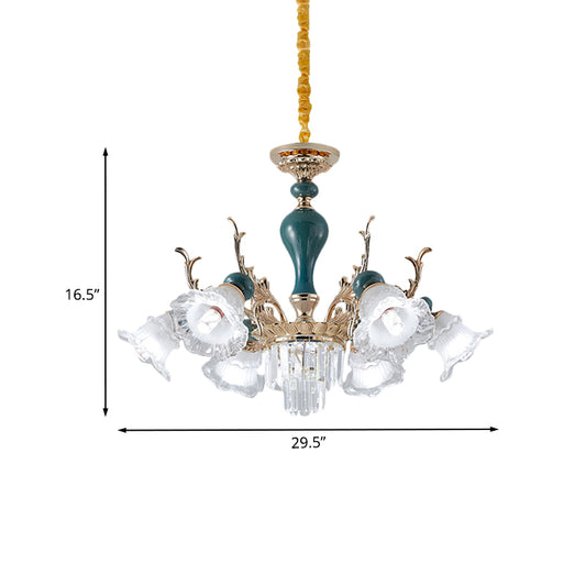 Bloom Opal-White Glass Down Hanging Chandelier Classic 6 Heads Living Room Pendant Ceiling Light in Green Clearhalo 'Ceiling Lights' 'Chandeliers' Lighting' options 1031726