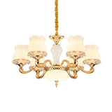 Vintage Flower Suspension Lamp 6/8 Lights Milky Glass Chandelier Lighting with Swooping Arm in Gold for Bedroom Clearhalo 'Ceiling Lights' 'Chandeliers' Lighting' options 1031729