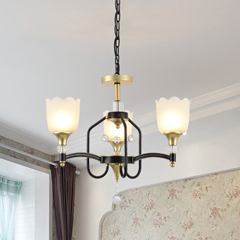 Opal Glass Scalloped Suspension Lighting Fixture Traditional 3/6-Head Bedroom Chandelier Light in Black and Gold Clearhalo 'Ceiling Lights' 'Chandeliers' Lighting' options 1031741