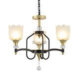 Opal Glass Scalloped Suspension Lighting Fixture Traditional 3/6-Head Bedroom Chandelier Light in Black and Gold Clearhalo 'Ceiling Lights' 'Chandeliers' Lighting' options 1031742