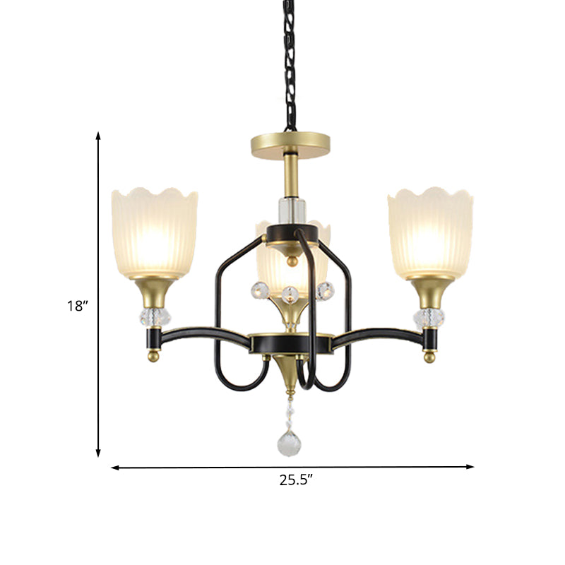 Opal Glass Scalloped Suspension Lighting Fixture Traditional 3/6-Head Bedroom Chandelier Light in Black and Gold Clearhalo 'Ceiling Lights' 'Chandeliers' Lighting' options 1031743