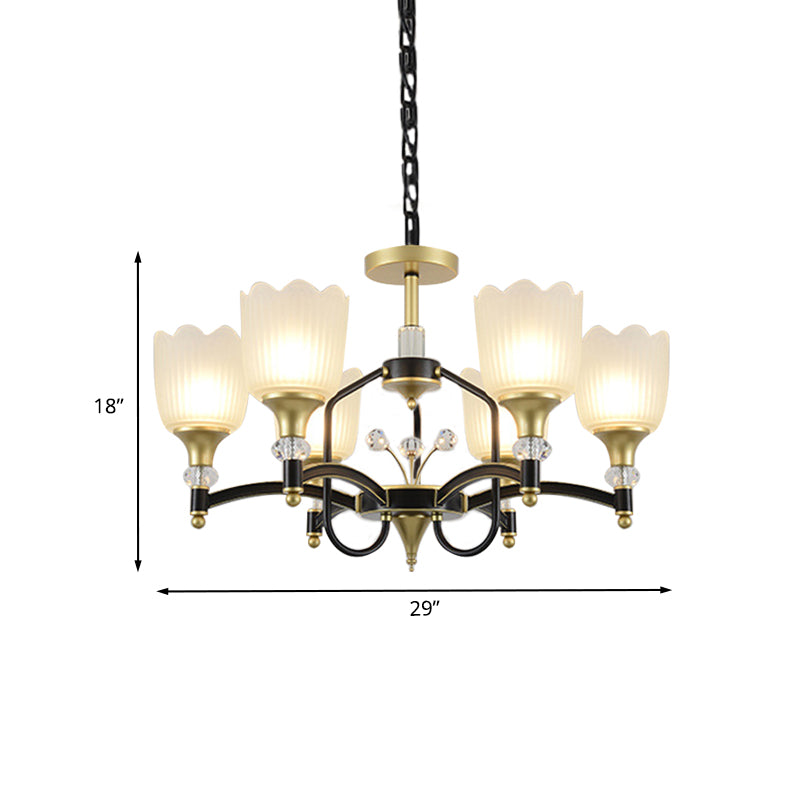 Opal Glass Scalloped Suspension Lighting Fixture Traditional 3/6-Head Bedroom Chandelier Light in Black and Gold Clearhalo 'Ceiling Lights' 'Chandeliers' Lighting' options 1031748