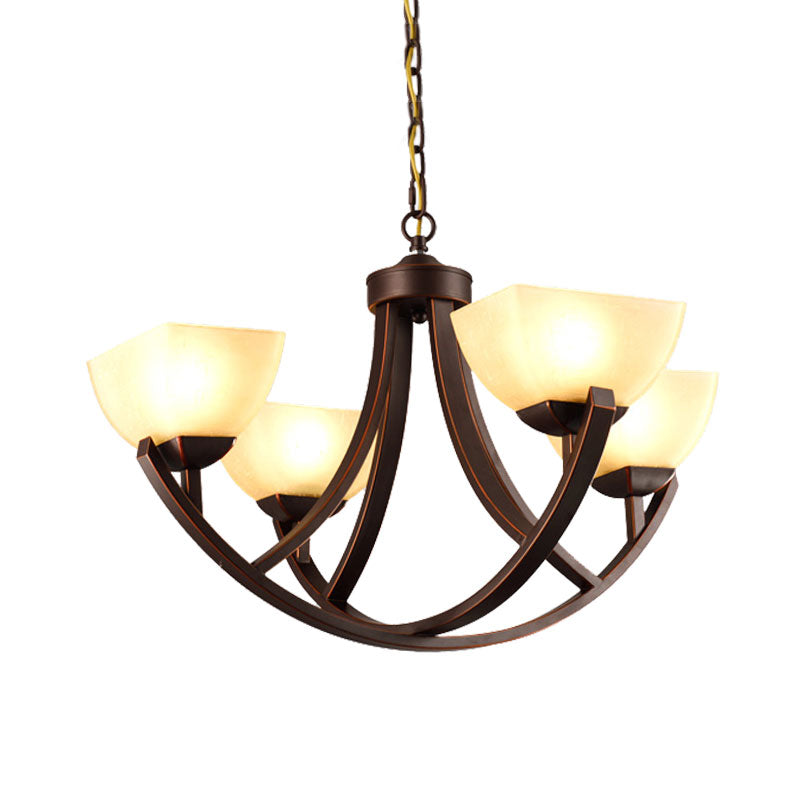 4/6 Heads Ceiling Chandelier Classic Trapezoidal Milk Glass Hanging Pendant with Arc Arm in Bronze for Bedroom Clearhalo 'Ceiling Lights' 'Chandeliers' Lighting' options 1031764