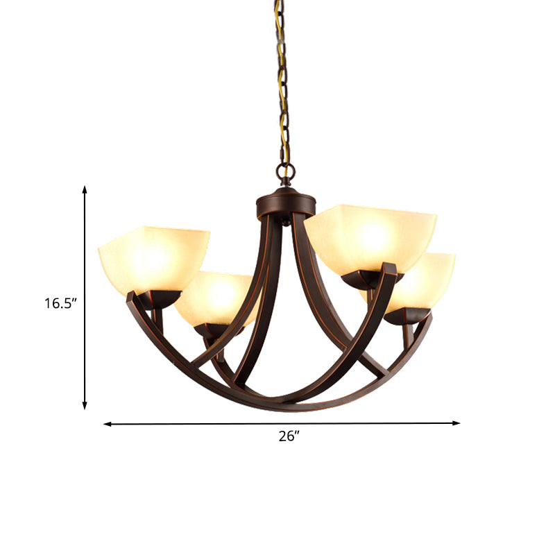 4/6 Heads Ceiling Chandelier Classic Trapezoidal Milk Glass Hanging Pendant with Arc Arm in Bronze for Bedroom Clearhalo 'Ceiling Lights' 'Chandeliers' Lighting' options 1031765