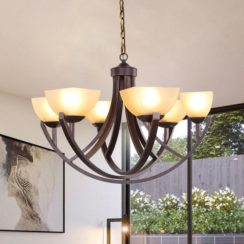 4/6 Heads Ceiling Chandelier Classic Trapezoidal Milk Glass Hanging Pendant with Arc Arm in Bronze for Bedroom 6 Bronze Clearhalo 'Ceiling Lights' 'Chandeliers' Lighting' options 1031766_246b2e23-f3ce-480e-b398-f8c3e9925d56