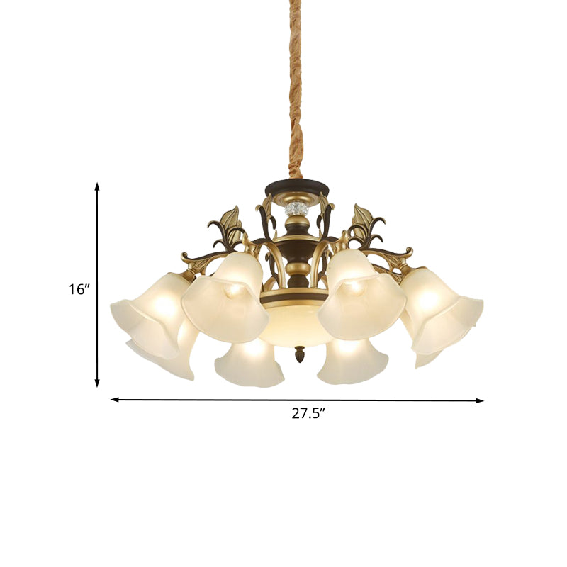 Black-Gold Flower-Like Suspension Lighting Traditional Milky Glass 3/6/8 Heads Dining Room Down Hanging Chandelier Clearhalo 'Ceiling Lights' 'Chandeliers' Lighting' options 1031792