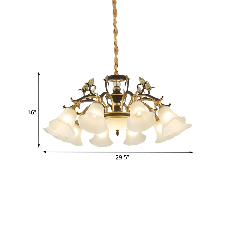 Black-Gold Flower-Like Suspension Lighting Traditional Milky Glass 3/6/8 Heads Dining Room Down Hanging Chandelier Clearhalo 'Ceiling Lights' 'Chandeliers' Lighting' options 1031797