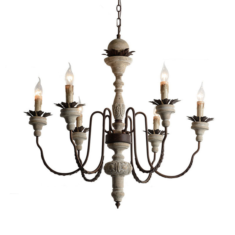 Candelabra Wood Hanging Light with Gooseneck Arm Minimalism 6-Bulb Restaurant Chandelier Lighting in Beige Clearhalo 'Ceiling Lights' 'Chandeliers' Lighting' options 1031803