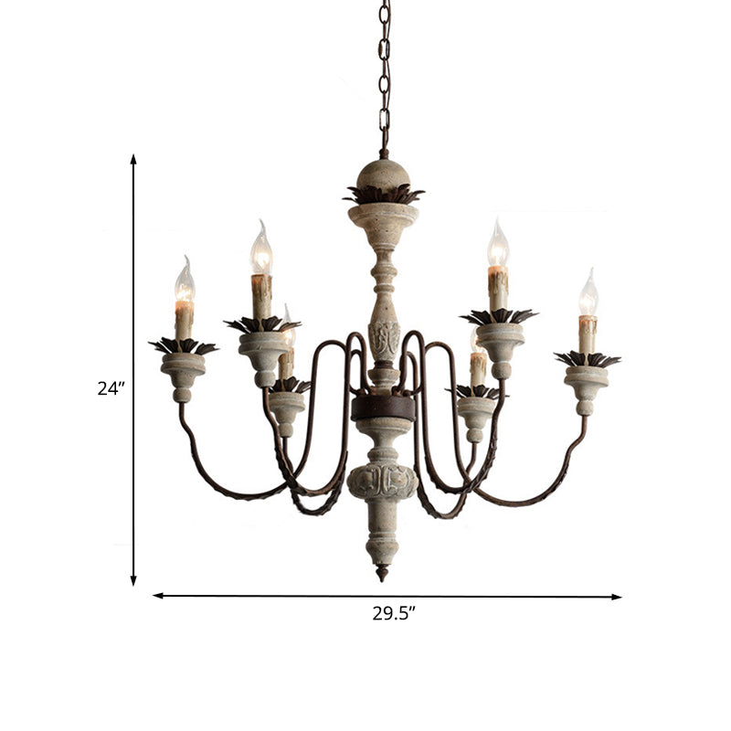 Candelabra Wood Hanging Light with Gooseneck Arm Minimalism 6-Bulb Restaurant Chandelier Lighting in Beige Clearhalo 'Ceiling Lights' 'Chandeliers' Lighting' options 1031805