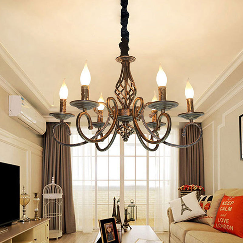 Bronze 6 Lights Pendant Lamp Classic Metal Candelabra Hanging Chandelier for Dining Room Clearhalo 'Ceiling Lights' 'Chandeliers' Lighting' options 1031810