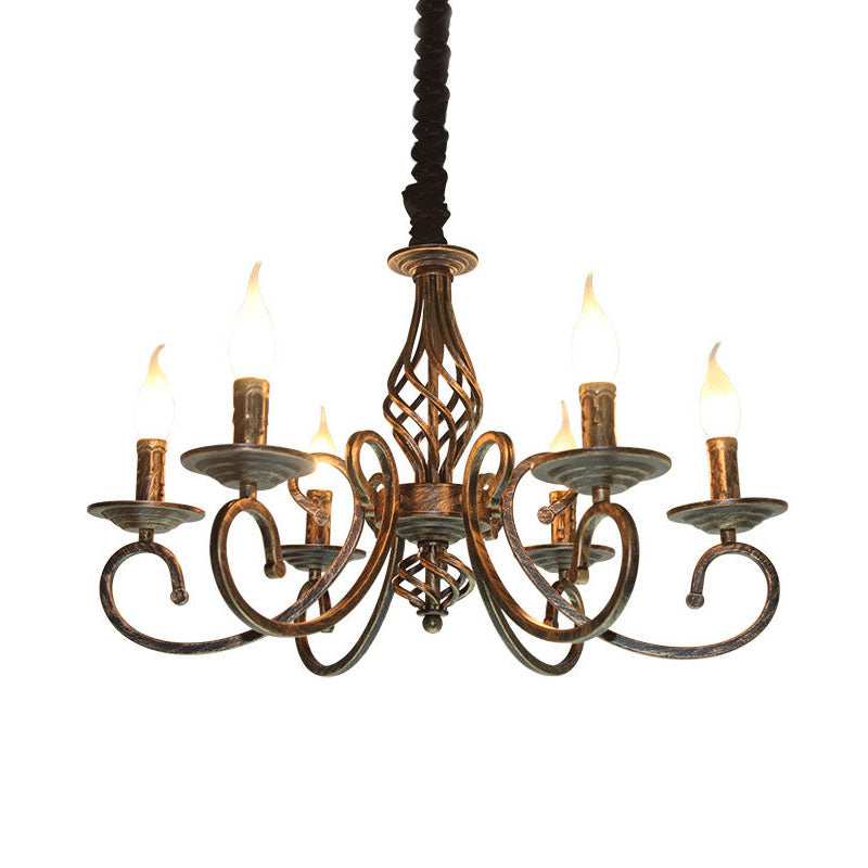 Bronze 6 Lights Pendant Lamp Classic Metal Candelabra Hanging Chandelier for Dining Room Clearhalo 'Ceiling Lights' 'Chandeliers' Lighting' options 1031811