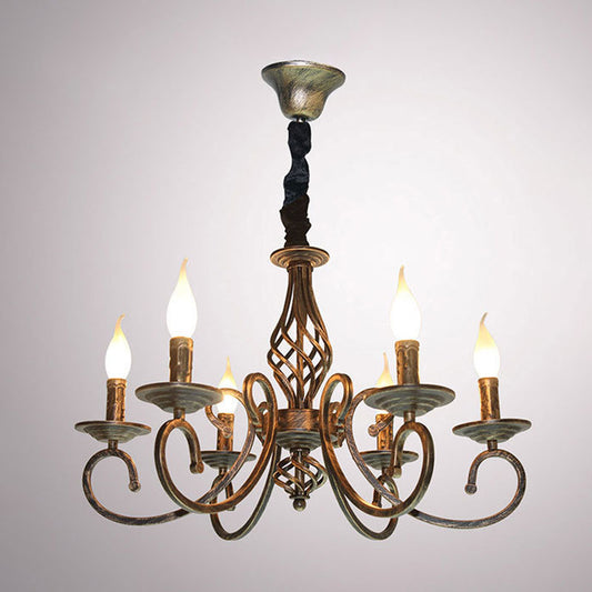 Bronze 6 Lights Pendant Lamp Classic Metal Candelabra Hanging Chandelier for Dining Room Clearhalo 'Ceiling Lights' 'Chandeliers' Lighting' options 1031812