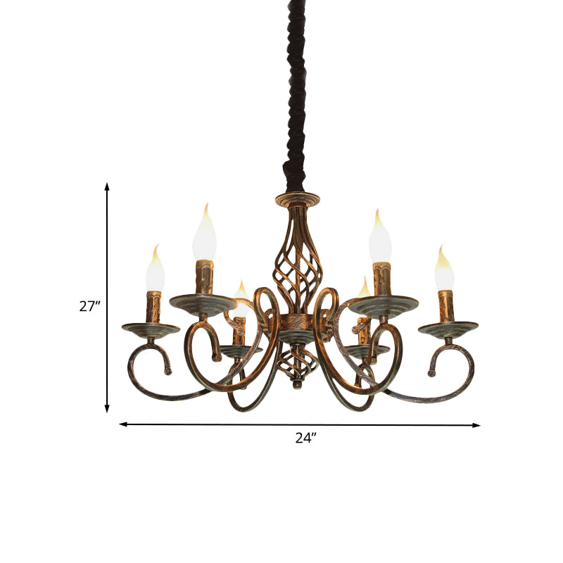 Bronze 6 Lights Pendant Lamp Classic Metal Candelabra Hanging Chandelier for Dining Room Clearhalo 'Ceiling Lights' 'Chandeliers' Lighting' options 1031813