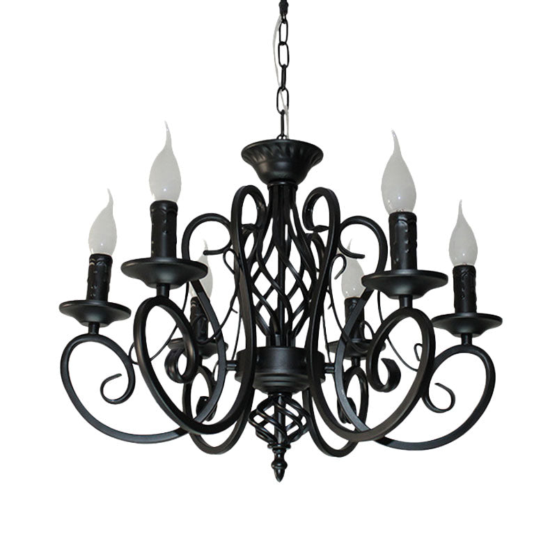 6/8-Bulb Ceiling Chandelier Minimalism Candle Style Metallic Hanging Light Kit with Swirled Arm in Black Clearhalo 'Ceiling Lights' 'Chandeliers' Lighting' options 1031816