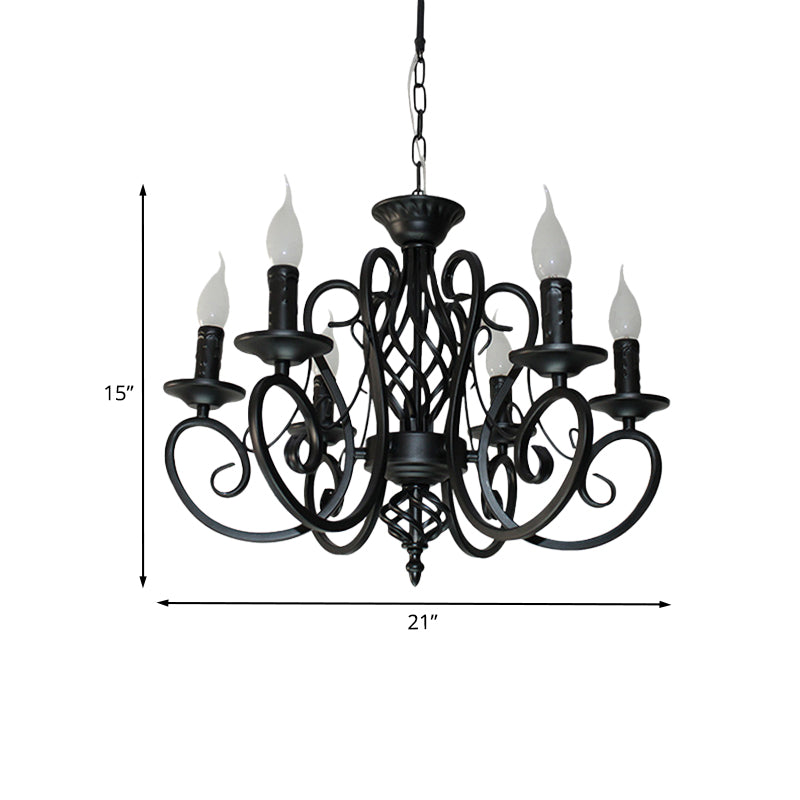 6/8-Bulb Ceiling Chandelier Minimalism Candle Style Metallic Hanging Light Kit with Swirled Arm in Black Clearhalo 'Ceiling Lights' 'Chandeliers' Lighting' options 1031817