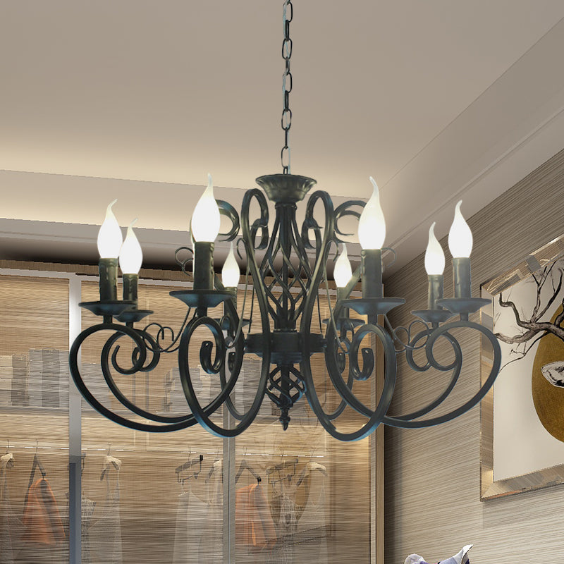 6/8-Bulb Ceiling Chandelier Minimalism Candle Style Metallic Hanging Light Kit with Swirled Arm in Black 8 Black Clearhalo 'Ceiling Lights' 'Chandeliers' Lighting' options 1031818_a329a203-8e41-48a5-b4d5-f344f69c4e95