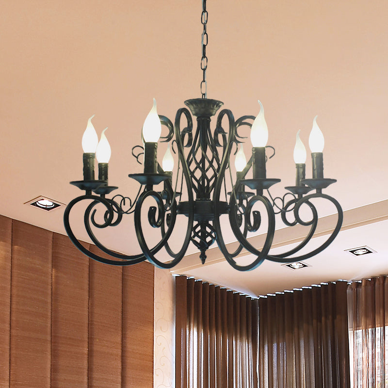 6/8-Bulb Ceiling Chandelier Minimalism Candle Style Metallic Hanging Light Kit with Swirled Arm in Black Clearhalo 'Ceiling Lights' 'Chandeliers' Lighting' options 1031819