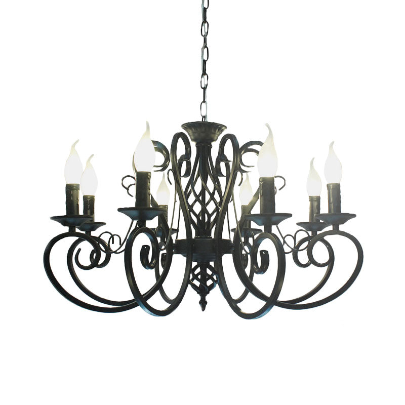 6/8-Bulb Ceiling Chandelier Minimalism Candle Style Metallic Hanging Light Kit with Swirled Arm in Black Clearhalo 'Ceiling Lights' 'Chandeliers' Lighting' options 1031820