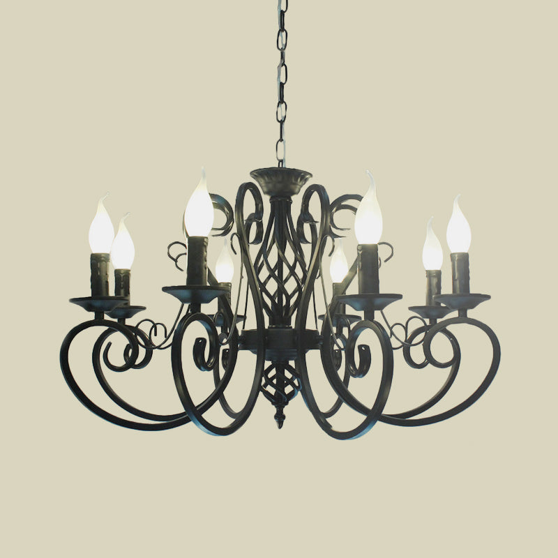 6/8-Bulb Ceiling Chandelier Minimalism Candle Style Metallic Hanging Light Kit with Swirled Arm in Black Clearhalo 'Ceiling Lights' 'Chandeliers' Lighting' options 1031821