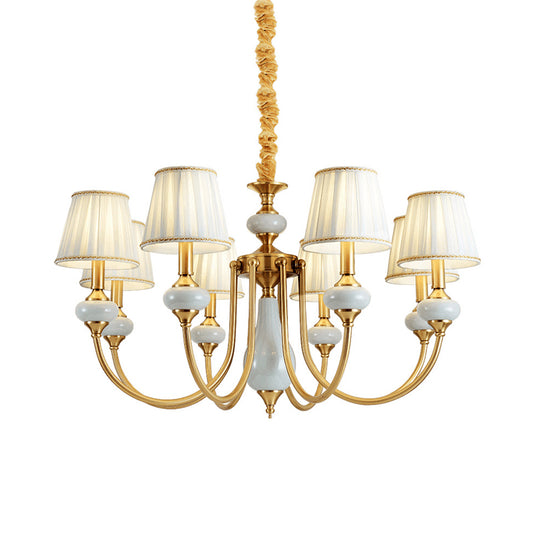 Gold Tapered Pleated Pendant Chandelier Traditional Fabric 8-Light Dining Room Hanging Ceiling Lighting Clearhalo 'Ceiling Lights' 'Chandeliers' Lighting' options 1031829