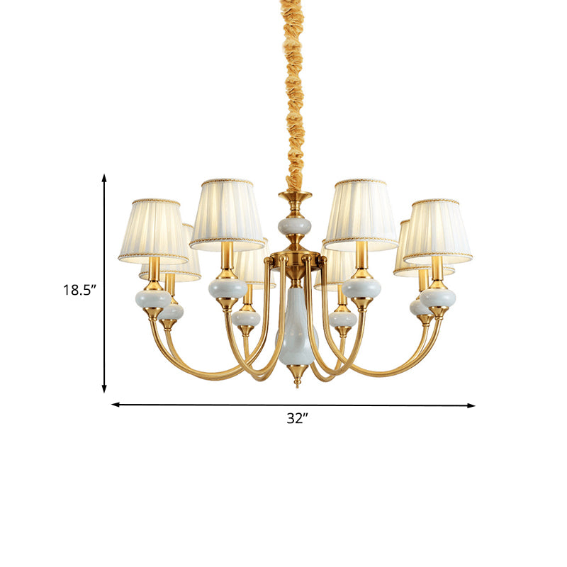 Gold Tapered Pleated Pendant Chandelier Traditional Fabric 8-Light Dining Room Hanging Ceiling Lighting Clearhalo 'Ceiling Lights' 'Chandeliers' Lighting' options 1031830