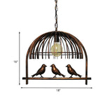 Single Head Ceiling Light Countryside Cage Style Metallic Hanging Lamp Kit with Bird Decoration in Bronze Clearhalo 'Ceiling Lights' 'Pendant Lights' 'Pendants' Lighting' 1031843