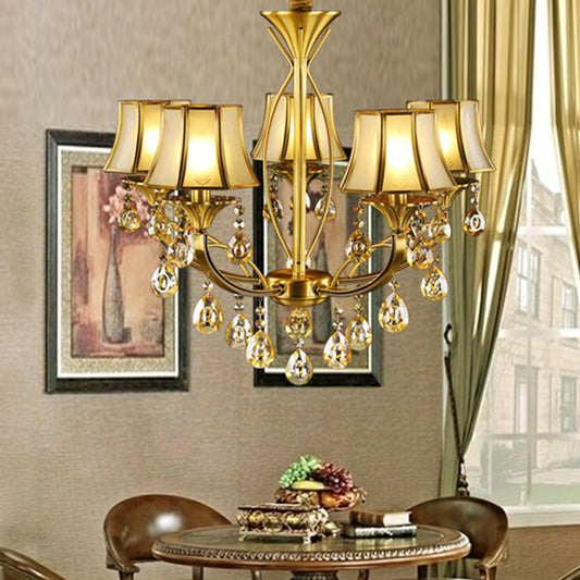 Brass 5 Lights Hanging Pendant Light European Crystal Orbs Empire Shade Ceiling Chandelier Clearhalo 'Ceiling Lights' 'Chandeliers' Lighting' options 1031848