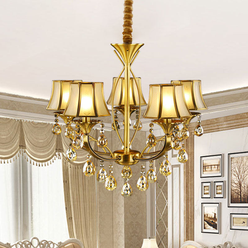 Brass 5 Lights Hanging Pendant Light European Crystal Orbs Empire Shade Ceiling Chandelier Clearhalo 'Ceiling Lights' 'Chandeliers' Lighting' options 1031849