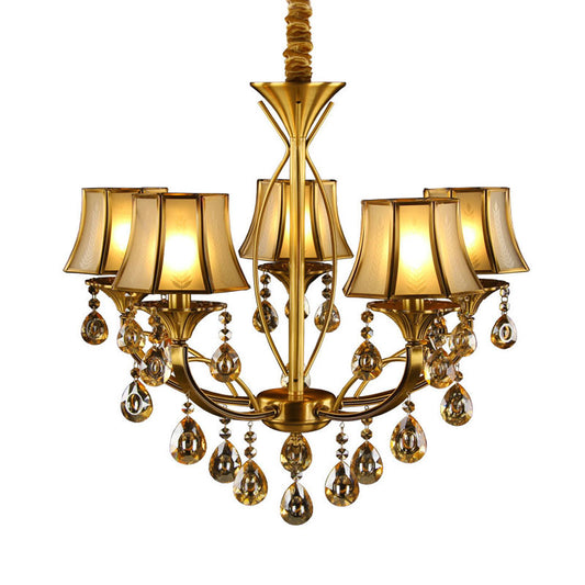 Brass 5 Lights Hanging Pendant Light European Crystal Orbs Empire Shade Ceiling Chandelier Clearhalo 'Ceiling Lights' 'Chandeliers' Lighting' options 1031850