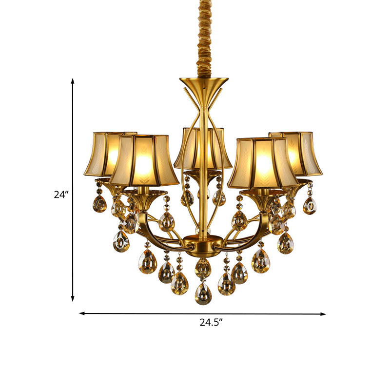 Brass 5 Lights Hanging Pendant Light European Crystal Orbs Empire Shade Ceiling Chandelier Clearhalo 'Ceiling Lights' 'Chandeliers' Lighting' options 1031851