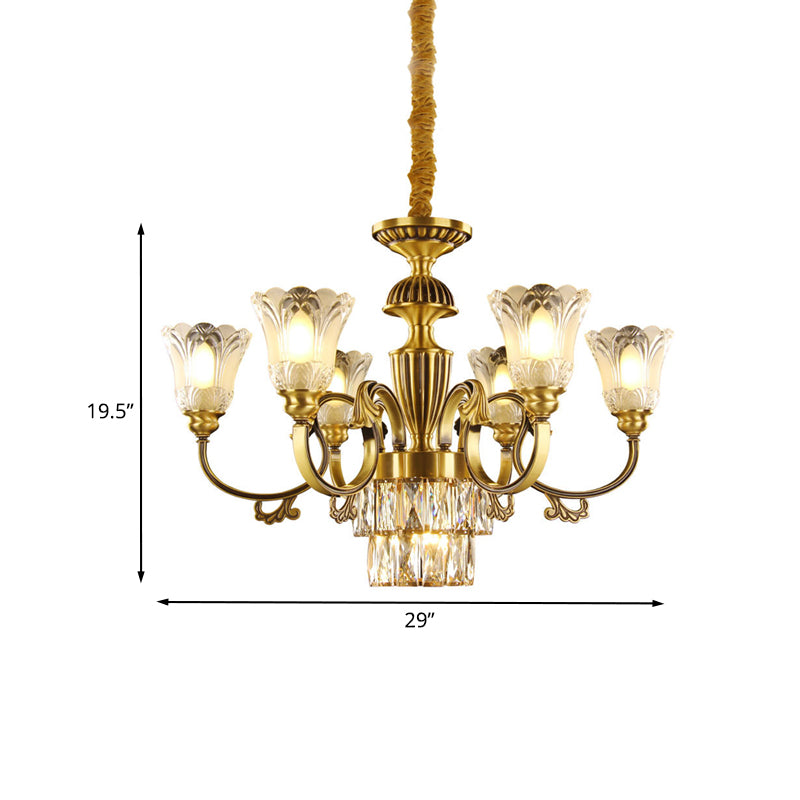 Mid-Century Floral Shade Pendant Chandelier 9-Head Prismatic Optical Crystal Pendulum Light in Brass Clearhalo 'Ceiling Lights' 'Chandeliers' Lighting' options 1031855