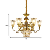 Mid-Century Floral Shade Pendant Chandelier 9-Head Prismatic Optical Crystal Pendulum Light in Brass Clearhalo 'Ceiling Lights' 'Chandeliers' Lighting' options 1031855