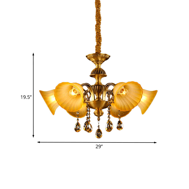 Brass 6 Lights Suspension Lamp Classic Draping Crystal Ball Bell Shade Chandelier Lighting Fixture Clearhalo 'Ceiling Lights' 'Chandeliers' Lighting' options 1031863