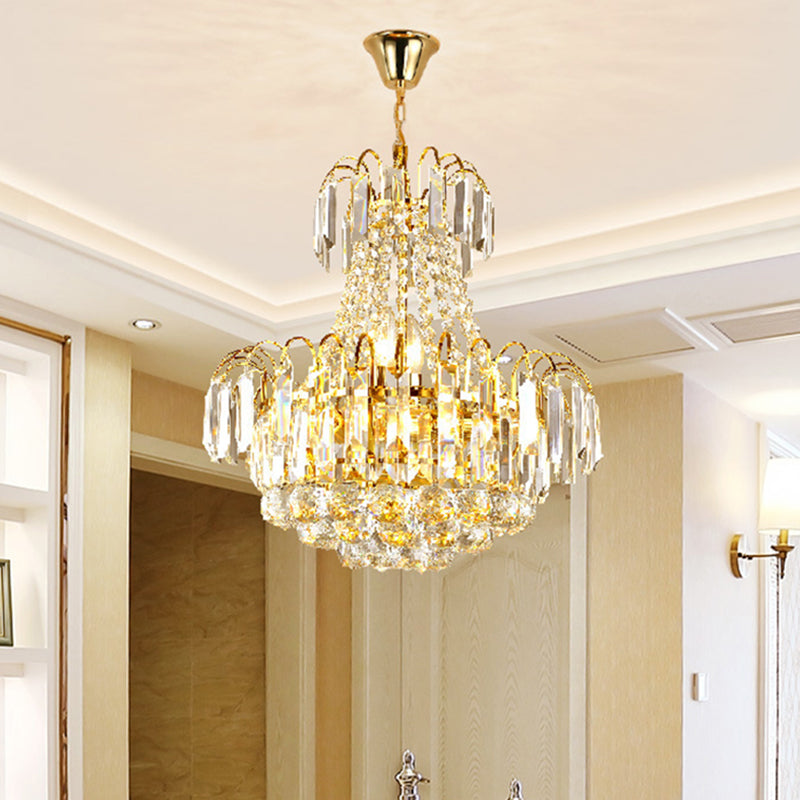 Gold 6 Lights Chandelier Lighting Fixture Contemporary Crystal Flute Conic Pendulum Light Clearhalo 'Ceiling Lights' 'Chandeliers' 'Modern Chandeliers' 'Modern' Lighting' 1031877