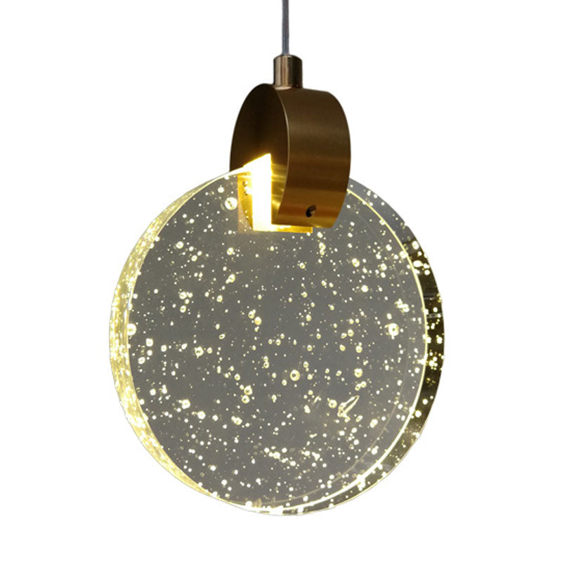 Clear Crystal Glass Gold Ceiling Light Round Panel LED Minimalist Suspended Lighting Fixture Clearhalo 'Ceiling Lights' 'Modern Pendants' 'Modern' 'Pendant Lights' 'Pendants' Lighting' 1031902