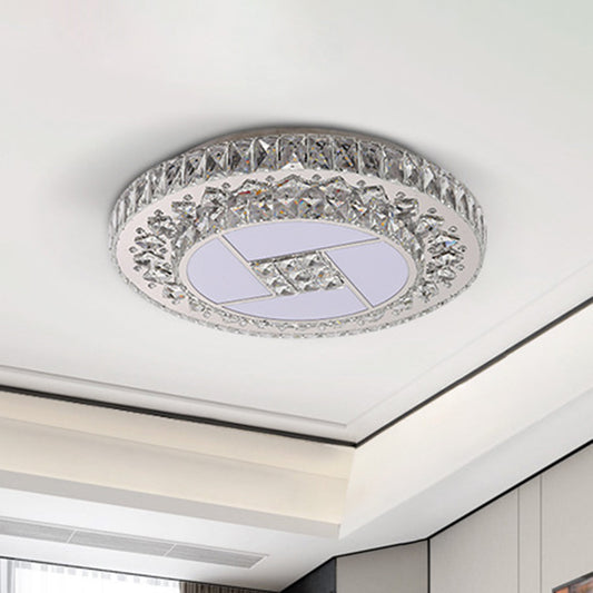 Stainless Steel LED Ceiling Light Minimalist Beveled Crystal Rounded Suspension Pendant Light Stainless-Steel Clearhalo 'Ceiling Lights' 'Close To Ceiling Lights' 'Close to ceiling' 'Flush mount' Lighting' 1031908